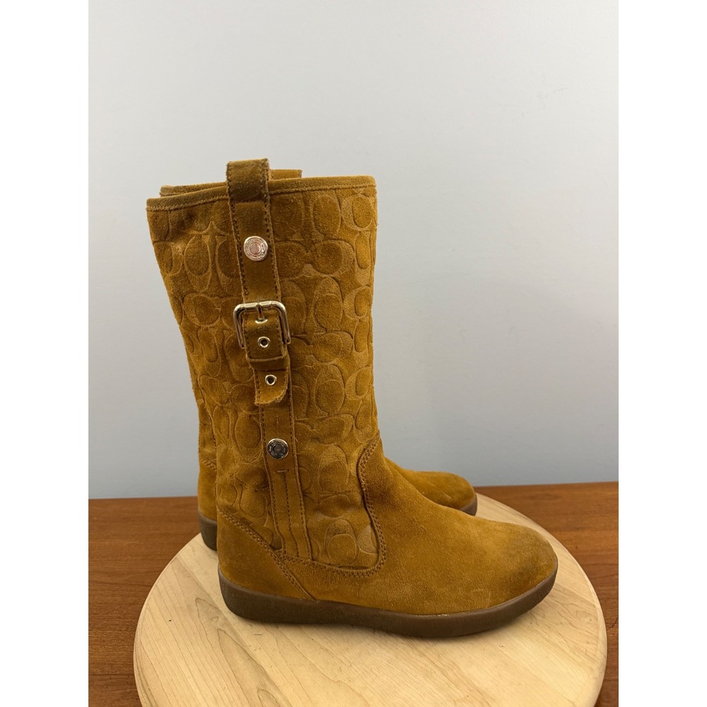 Coach Vintage Tulip Boots Women's 8B Suede Fur Lined Tan Signature C Y2K 2000s